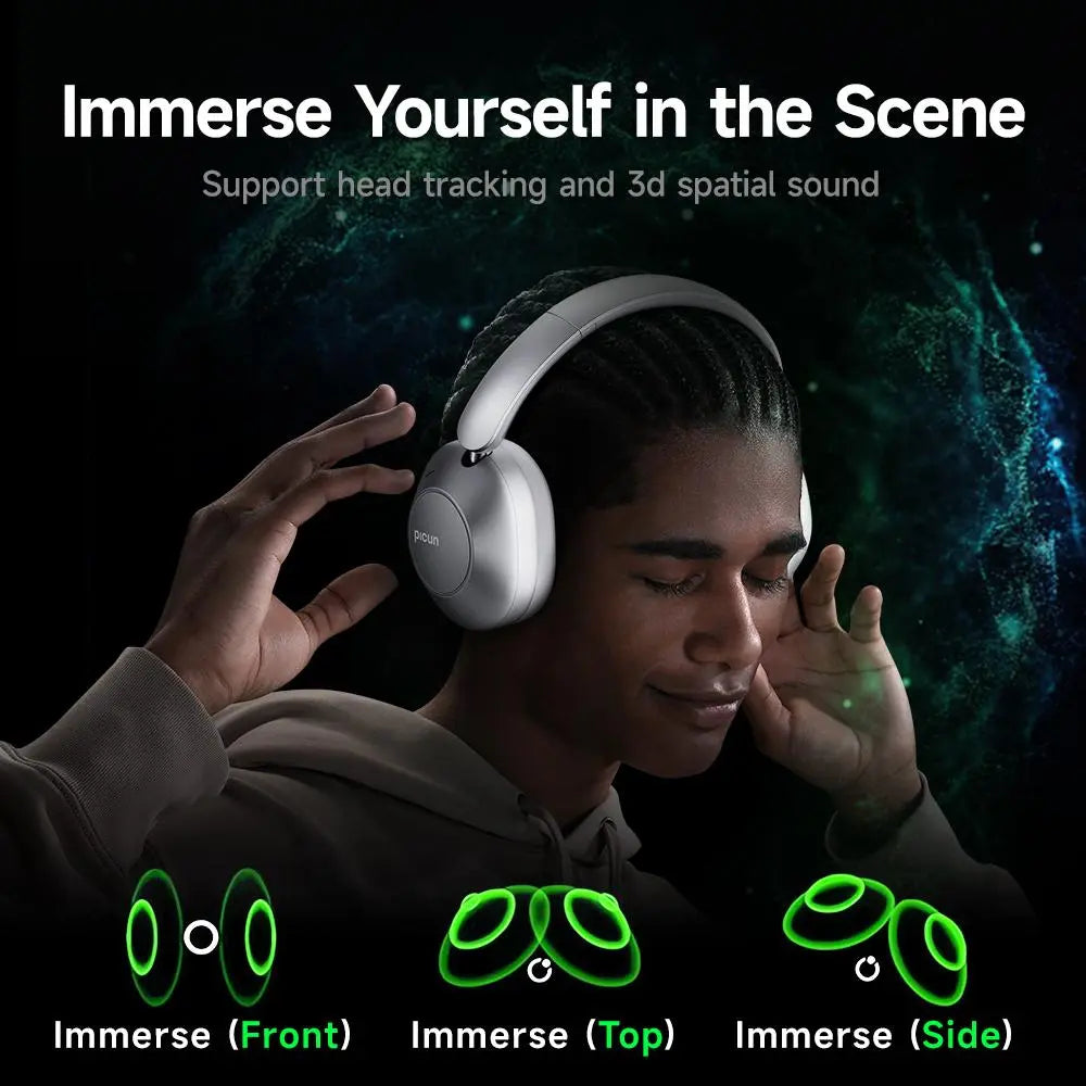 Picun F6 Over-Ear Wireless Headphones - Hybrid ANC, ENC Mic, Transparency Mode, Hi-Res Audio, Deep Bass, Foldable Multi-Device Bluetooth, Electronic Tech Gadgets for Travel, Gaming (Iphone/Android Compatible)