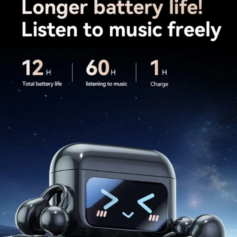 Wireless Open-Back Clip-On Earphones, Headphones, Headset, Bluetooth 5.49, with LCD Touchscreen, Charging, Waterproof In-Ear Earphones, Noise Cancellation, Suitable for Tablets, Laptops, Android/Ios Phones