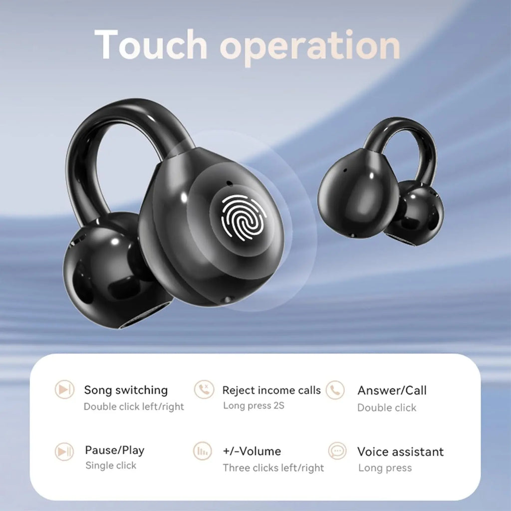 Wireless Open-Back Clip-On Earphones, Headphones, Headset, Bluetooth 5.49, with LCD Touchscreen, Charging, Waterproof In-Ear Earphones, Noise Cancellation, Suitable for Tablets, Laptops, Android/Ios Phones