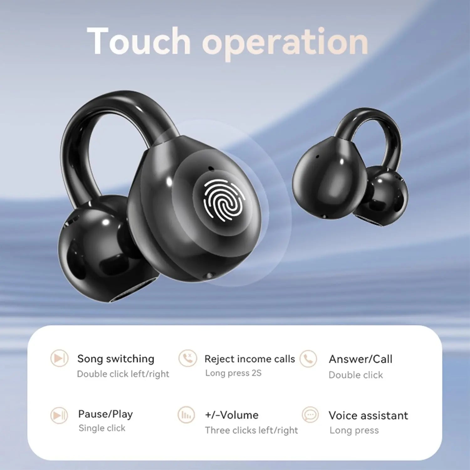 Wireless Open-Back Clip-On Earphones, Headphones, Headset, Bluetooth 5.49, with LCD Touchscreen, Charging, Waterproof In-Ear Earphones, Noise Cancellation, Suitable for Tablets, Laptops, Android/Ios Phones