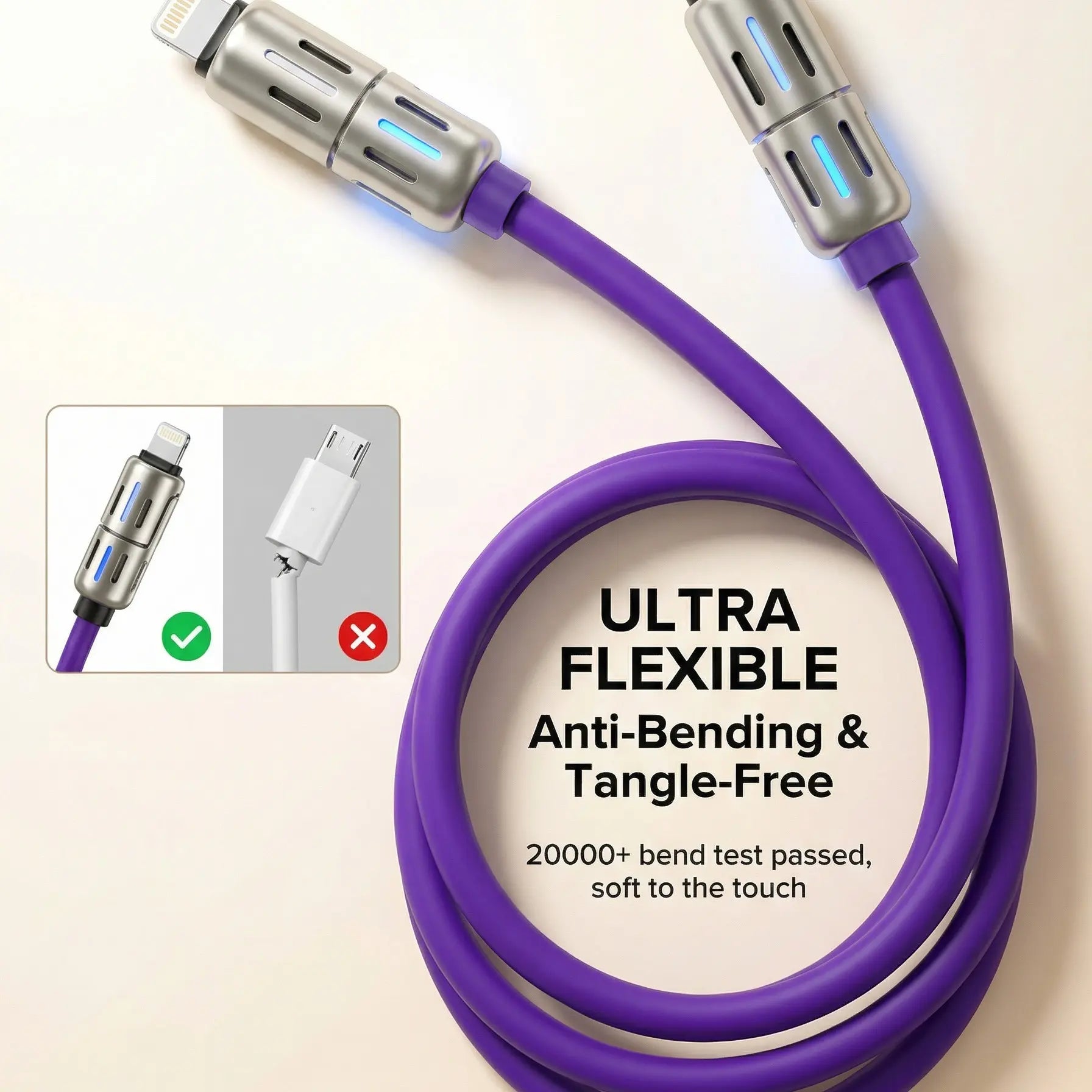 [Buy 1 Get 1 Free]-6.6Ft 4-In-1 USB-C Cable, PD Fast Charging, Data Sync, EXAVON USB-A, Type-C, Lightning, Aluminum, Compatible