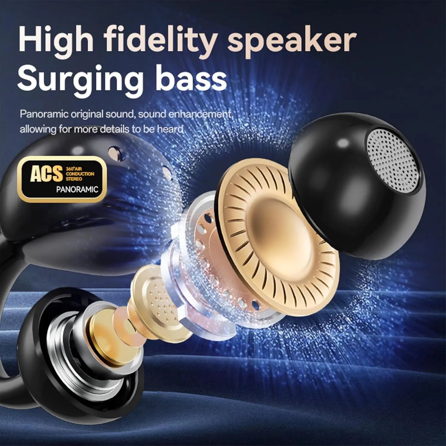 Wireless Open-Back Clip-On Earphones, Headphones, Headset, Bluetooth 5.49, with LCD Touchscreen, Charging, Waterproof In-Ear Earphones, Noise Cancellation, Suitable for Tablets, Laptops, Android/Ios Phones
