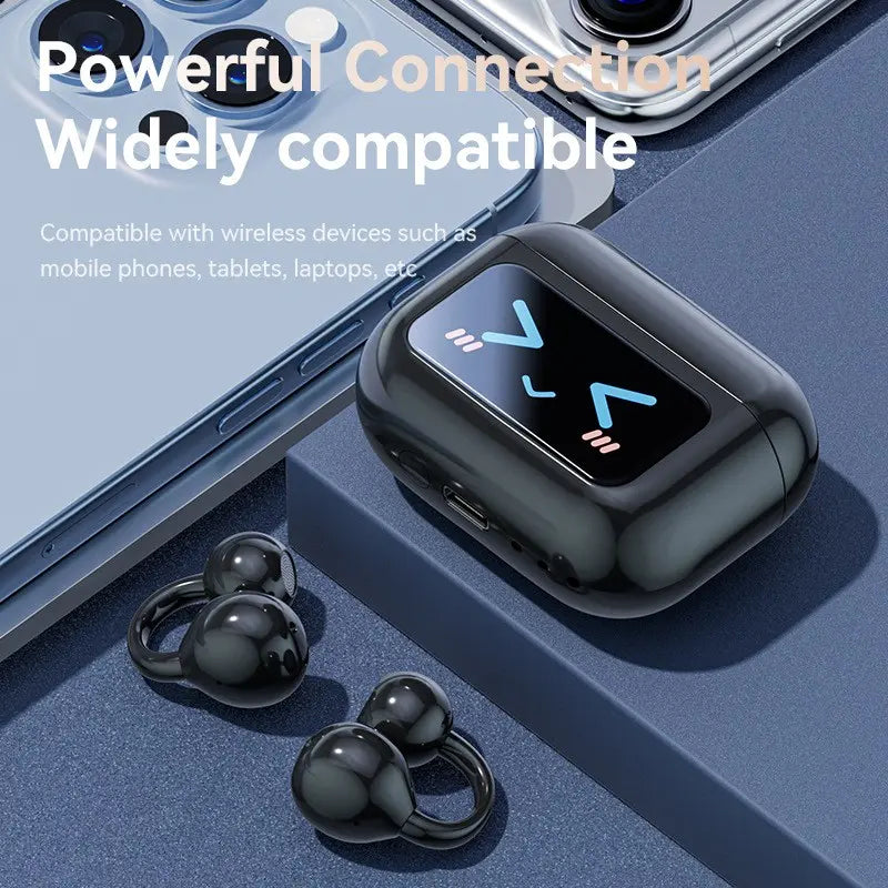 Wireless Open-Back Clip-On Earphones, Headphones, Headset, Bluetooth 5.49, with LCD Touchscreen, Charging, Waterproof In-Ear Earphones, Noise Cancellation, Suitable for Tablets, Laptops, Android/Ios Phones