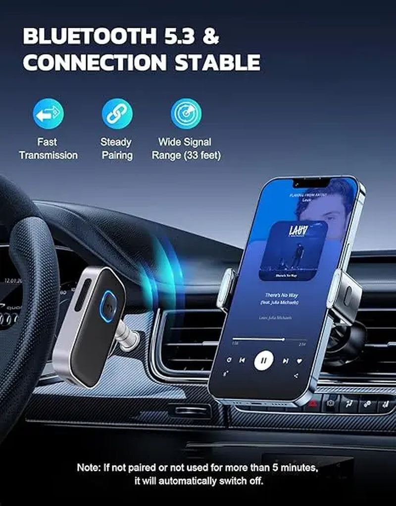 [Summervibes]Car Bluetooth Receiver, Noise Cancelling 3.5Mm AUX Bluetooth Car Adapter, Wireless Audio Receiver for Home Stereo/Wired Headsets, Hands-Free Calling