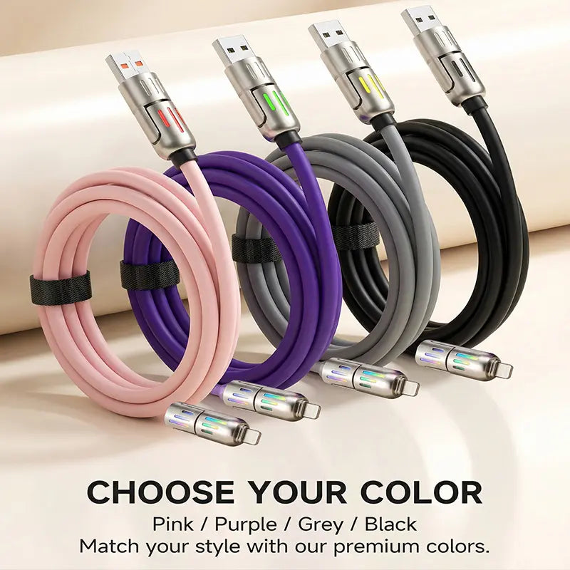 [Buy 1 Get 1 Free]-6.6Ft 4-In-1 USB-C Cable, PD Fast Charging, Data Sync, EXAVON USB-A, Type-C, Lightning, Aluminum, Compatible