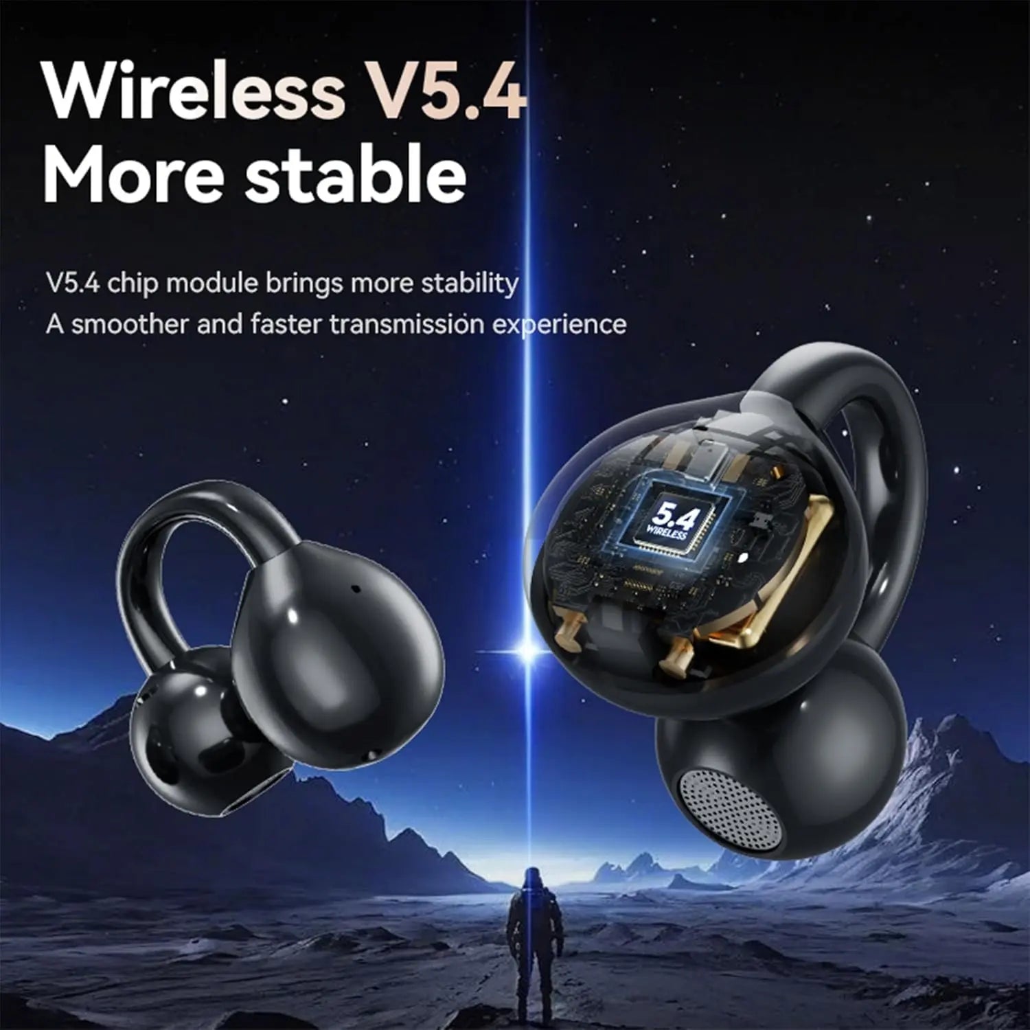 Wireless Open-Back Clip-On Earphones, Headphones, Headset, Bluetooth 5.49, with LCD Touchscreen, Charging, Waterproof In-Ear Earphones, Noise Cancellation, Suitable for Tablets, Laptops, Android/Ios Phones