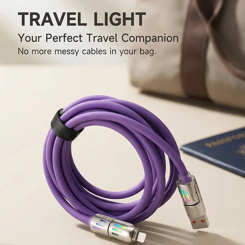 [Buy 1 Get 1 Free]-6.6Ft 4-In-1 USB-C Cable, PD Fast Charging, Data Sync, EXAVON USB-A, Type-C, Lightning, Aluminum, Compatible