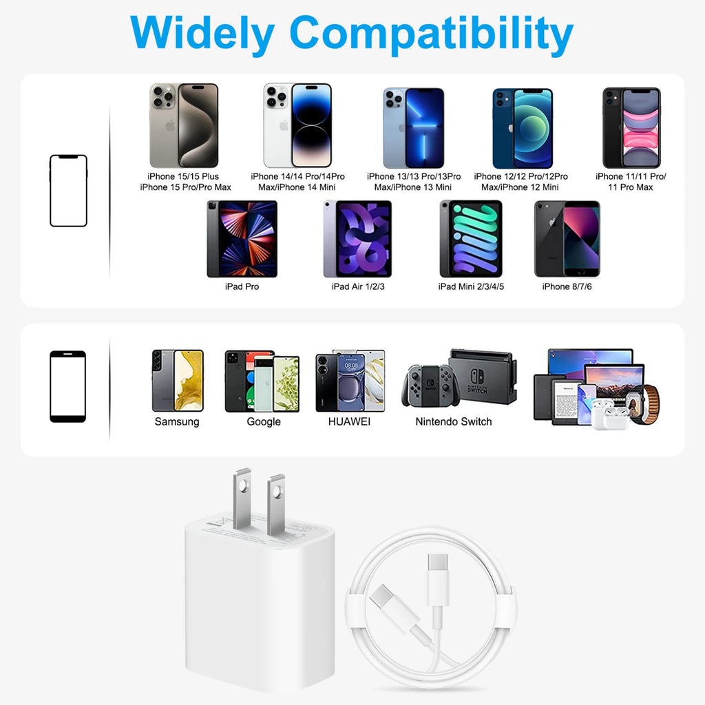 USB C Charger with 6FT Cable Compatible for Iphone 17/17 Air/17 Pro/17 Pro Max/16/16 Pro/16E/16Plus/16Pro/16 Pro Max/ 15/Iphone 15 Pro/Iphone 15 Pro Max/Ipad Pro/Mini/Air4/Airpods, 2 Pack