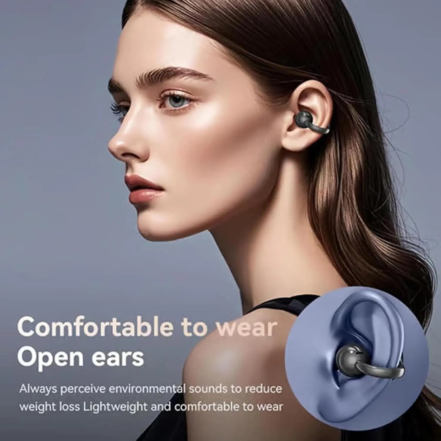 Wireless Open-Back Clip-On Earphones, Headphones, Headset, Bluetooth 5.49, with LCD Touchscreen, Charging, Waterproof In-Ear Earphones, Noise Cancellation, Suitable for Tablets, Laptops, Android/Ios Phones